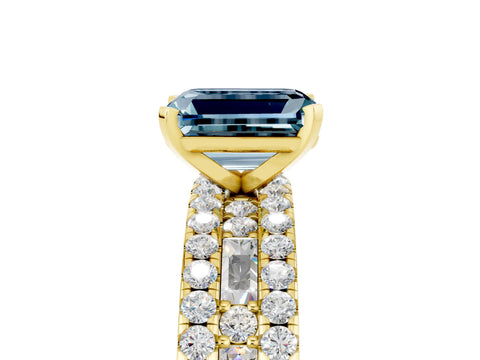 Yellow gold Emerald Cut Aquamarine Solitaire Ring with Pavé and Channel Set Band_5