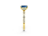 Yellow gold Emerald Cut Aquamarine Solitaire Ring with Pave Band and Four Prong Setting_26