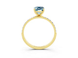 Yellow gold Emerald Cut Aquamarine Solitaire Ring with Pave Band and Four Prong Setting_27