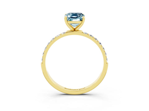 Yellow gold Emerald Cut Aquamarine Solitaire Ring with Pave Band and Four Prong Setting_27