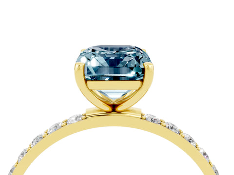 Yellow gold Emerald Cut Aquamarine Solitaire Ring with Pave Band and Four Prong Setting_28