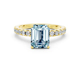Yellow gold Emerald Cut Aquamarine Solitaire Ring with Round  Pavé Band and Four-Prong Setting_36