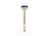 Yellow gold Emerald Cut Aquamarine Solitaire Ring with Round  Pavé Band and Four-Prong Setting_38