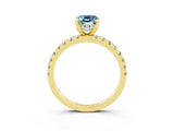 Yellow gold Emerald Cut Aquamarine Solitaire Ring with Round  Pavé Band and Four-Prong Setting_39