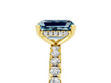 Yellow gold Emerald Cut Aquamarine Solitaire Ring with Round  Pavé Band and Four-Prong Setting_41