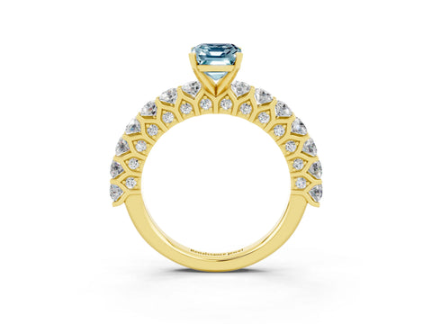 Yellow gold Emerald Cut Aquamarine Solitaire Ring with Shared Prong Pavé Band and Four-Prong Setting_3