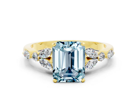 Yellow gold Emerald Cut Aquamarine Solitaire Ring with Side Stones and Four-Prong Setting_12