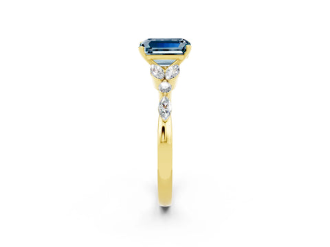 Yellow gold Emerald Cut Aquamarine Solitaire Ring with Side Stones and Four-Prong Setting_14