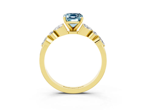 Yellow gold Emerald Cut Aquamarine Solitaire Ring with Side Stones and Four-Prong Setting_15