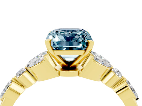 Yellow gold Emerald Cut Aquamarine Solitaire Ring with Side Stones and Four-Prong Setting_16