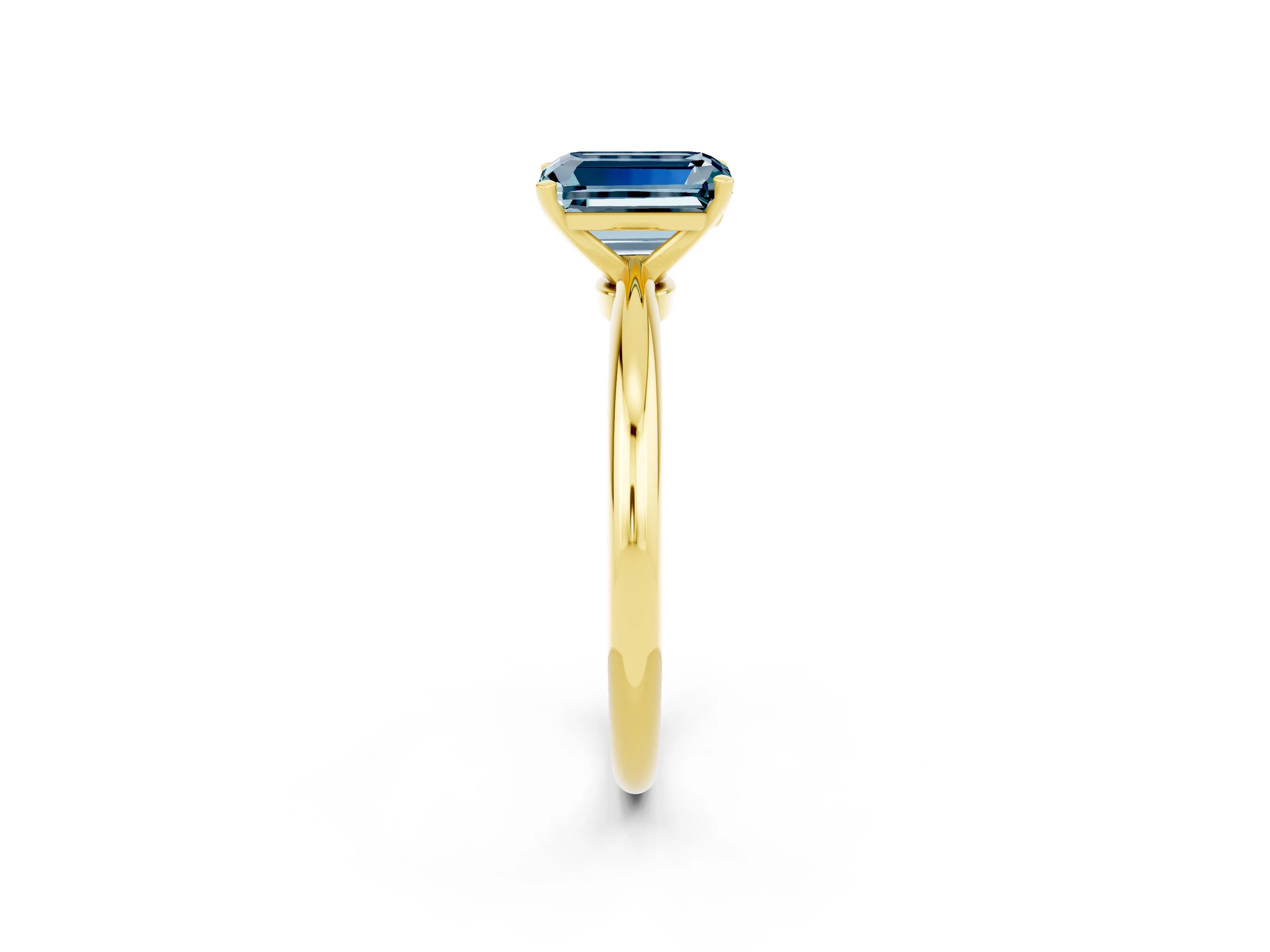 Yellow gold Emerald Cut Aquamarine Solitaire Ring with Six-Prong Setting and Classic Band_2