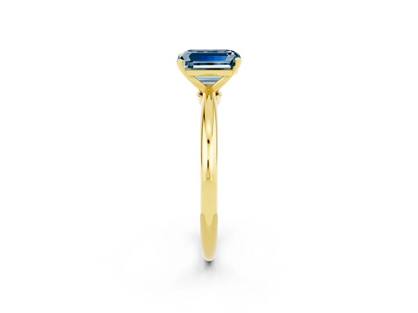 Yellow gold Emerald Cut Aquamarine Solitaire Ring with Six-Prong Setting and Classic Band