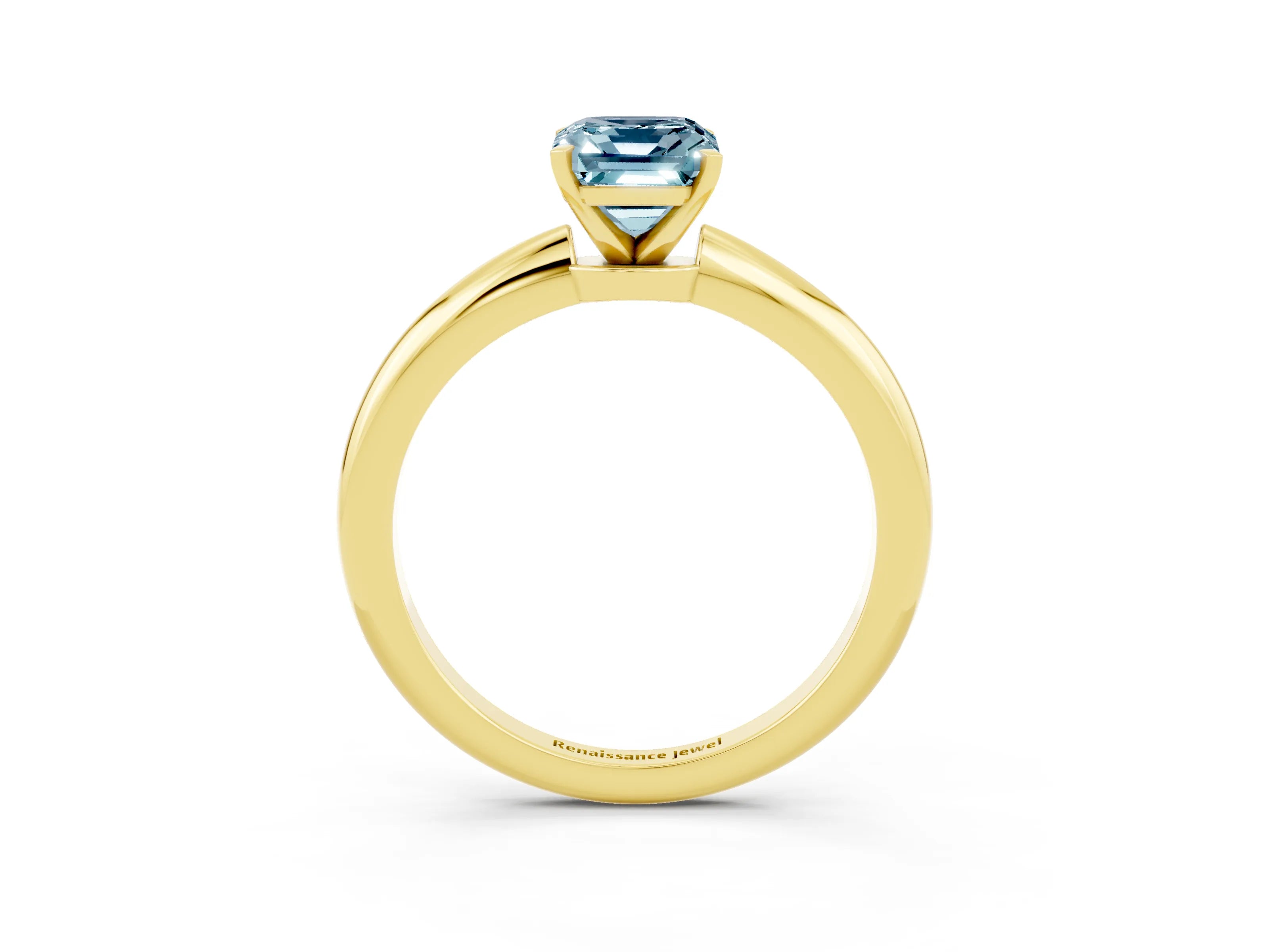 Yellow gold Emerald Cut Aquamarine Solitaire Ring with Six-Prong Setting and Classic Band_3