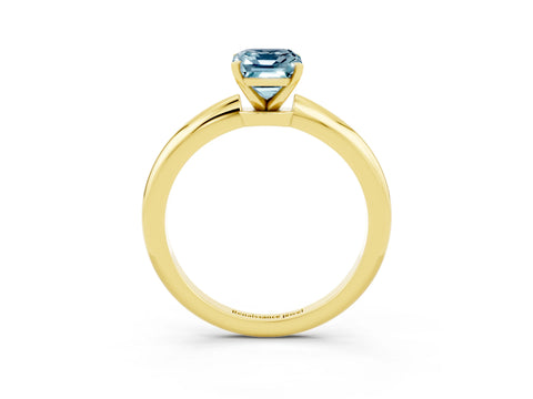 Yellow gold Emerald Cut Aquamarine Solitaire Ring with Six-Prong Setting and Classic Band_3