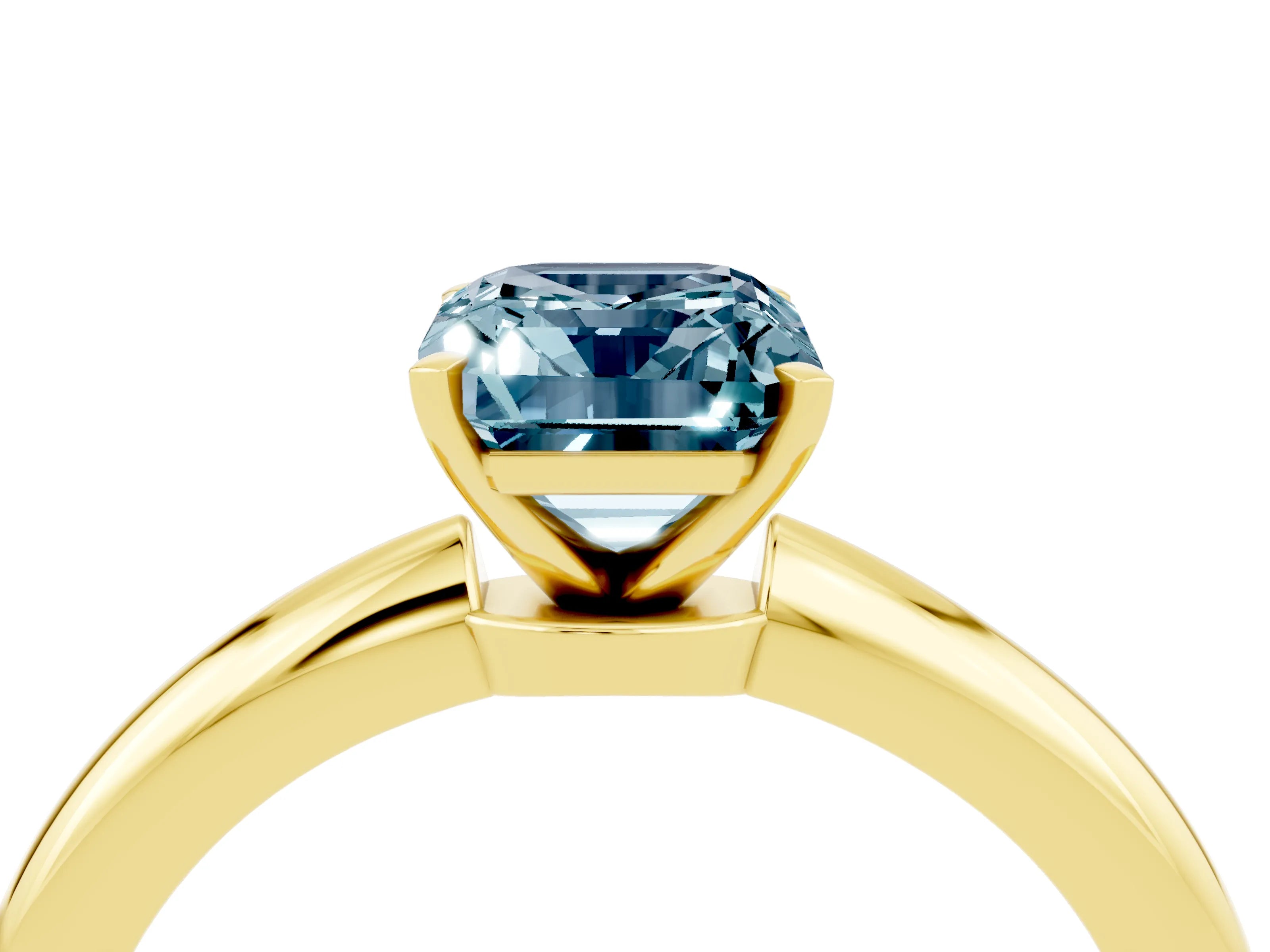 Yellow gold Emerald Cut Aquamarine Solitaire Ring with Six-Prong Setting and Classic Band_4