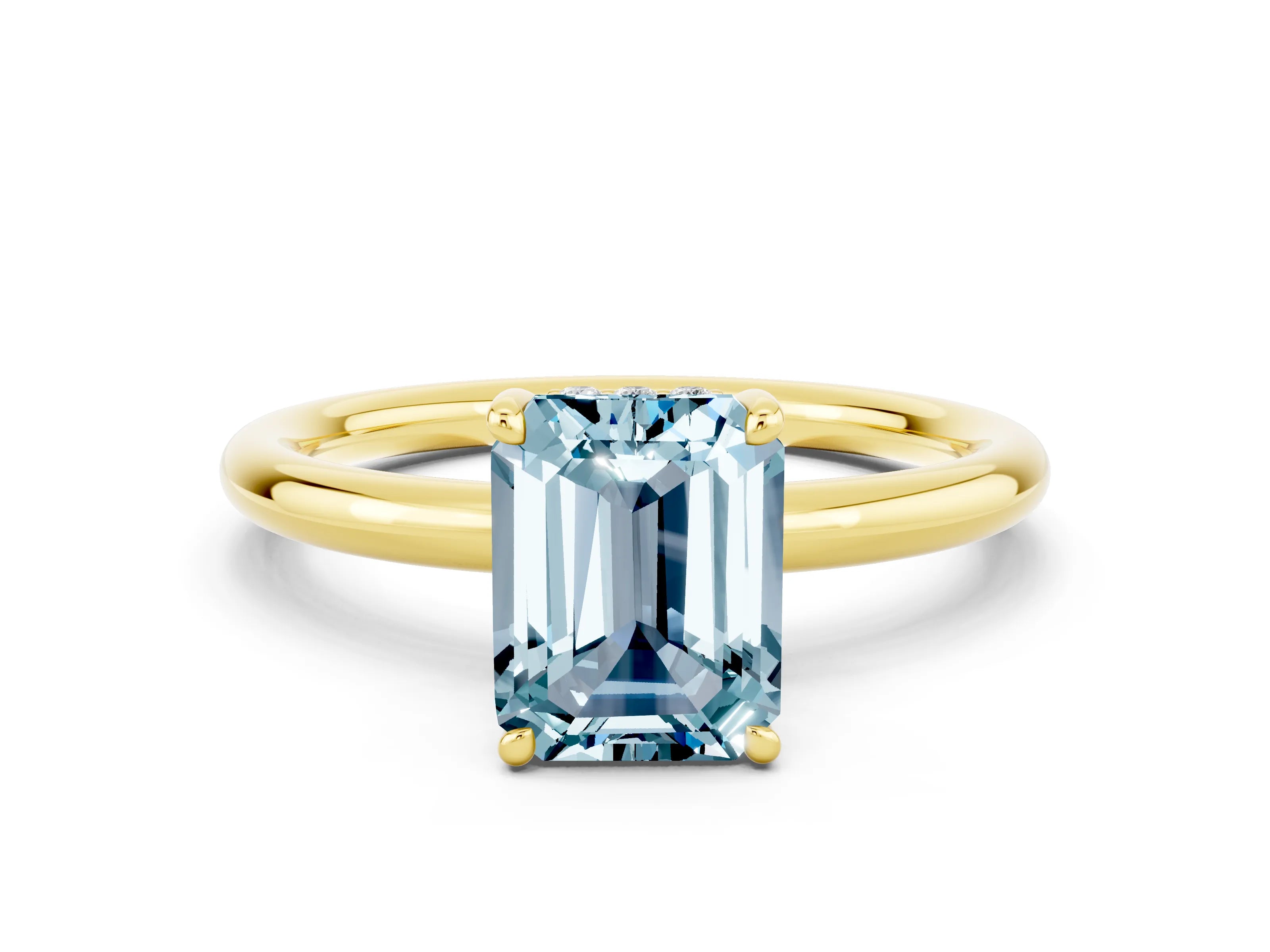 Yellow gold Emerald Cut Aquamarine Solitaire Ring with Thin Band and Four-Prong Setting_12