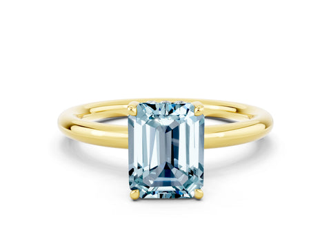 Yellow gold Emerald Cut Aquamarine Solitaire Ring with Thin Band and Four-Prong Setting_12