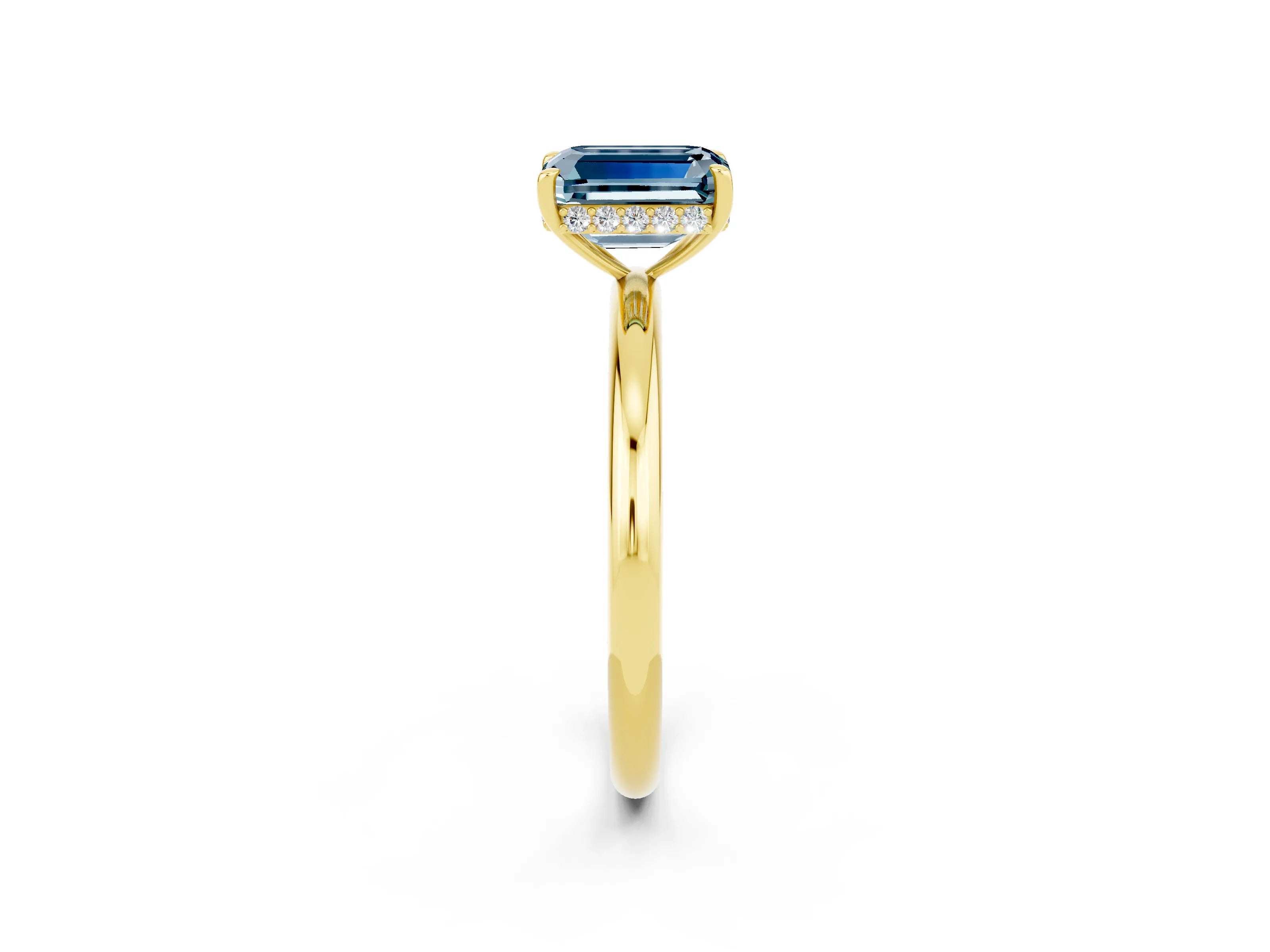 Yellow gold Emerald Cut Aquamarine Solitaire Ring with Thin Band and Four-Prong Setting_14