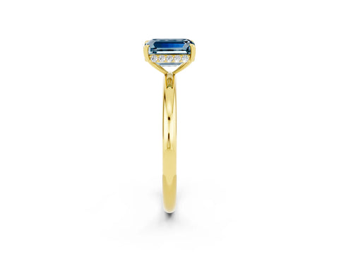Yellow gold Emerald Cut Aquamarine Solitaire Ring with Thin Band and Four-Prong Setting_14