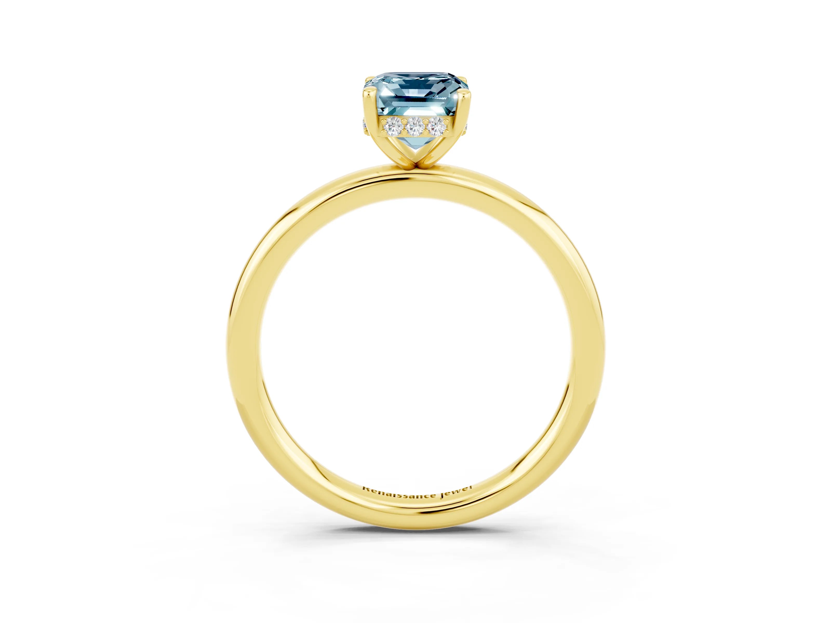 Yellow gold Emerald Cut Aquamarine Solitaire Ring with Thin Band and Four-Prong Setting_15