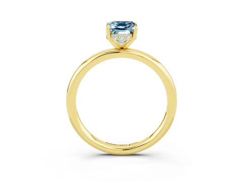 Yellow gold Emerald Cut Aquamarine Solitaire Ring with Thin Band and Four-Prong Setting_15