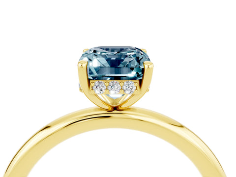 Yellow gold Emerald Cut Aquamarine Solitaire Ring with Thin Band and Four-Prong Setting_16