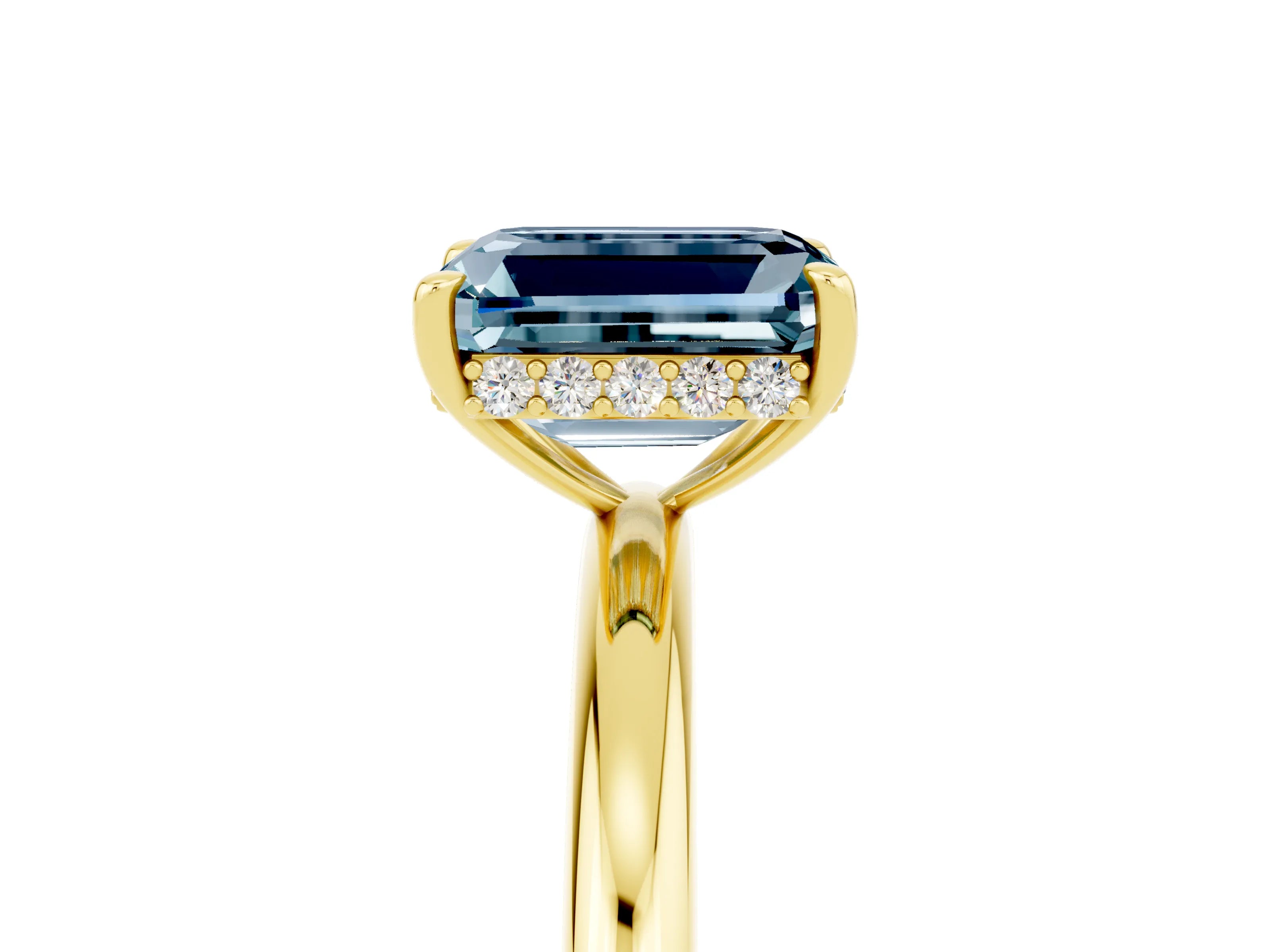 Yellow gold Emerald Cut Aquamarine Solitaire Ring with Thin Band and Four-Prong Setting_17