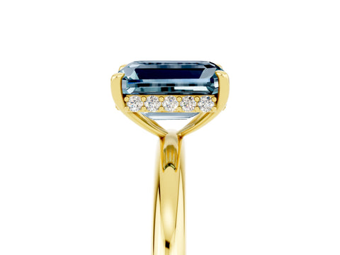 Yellow gold Emerald Cut Aquamarine Solitaire Ring with Thin Band and Four-Prong Setting_17