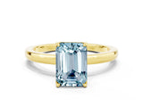 Yellow gold Emerald Cut Aquamarine Solitaire Ring with Thin Band and Prong Setting_12