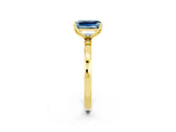 Yellow gold Emerald Cut Aquamarine Solitaire Ring with Thin Band and Prong Setting_14