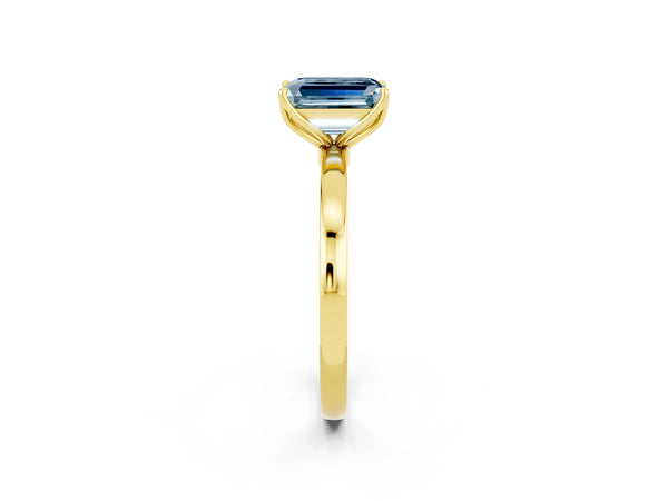 Yellow gold Emerald Cut Aquamarine Solitaire Ring with Thin Band and Prong Setting