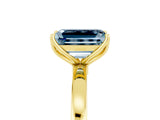 Yellow gold Emerald Cut Aquamarine Solitaire Ring with Thin Band and Prong Setting_17
