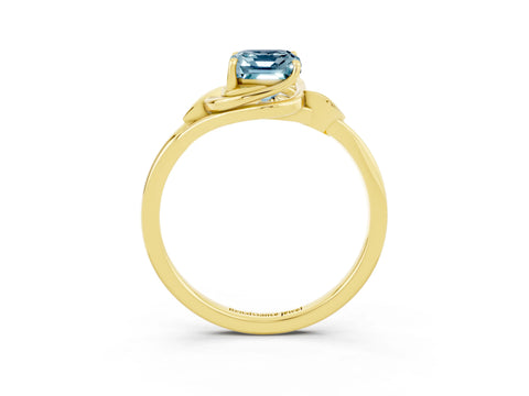 Yellow gold Emerald Cut Aquamarine Solitaire Ring with Twist Band and Four-Prong Setting_27