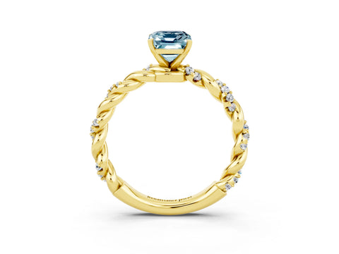 Yellow gold Emerald Cut Aquamarine Solitaire Ring with Twisted Band and Pavé Accents_3