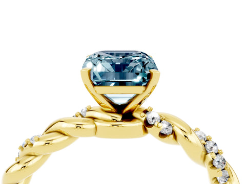 Yellow gold Emerald Cut Aquamarine Solitaire Ring with Twisted Band and Pavé Accents_4