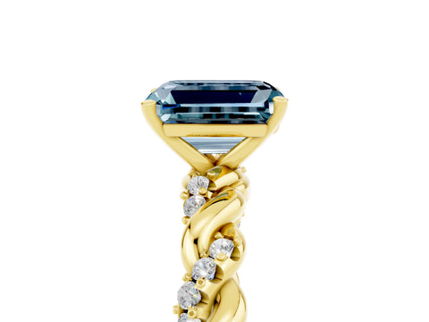 Yellow gold Emerald Cut Aquamarine Solitaire Ring with Twisted Band and Pavé Accents_5