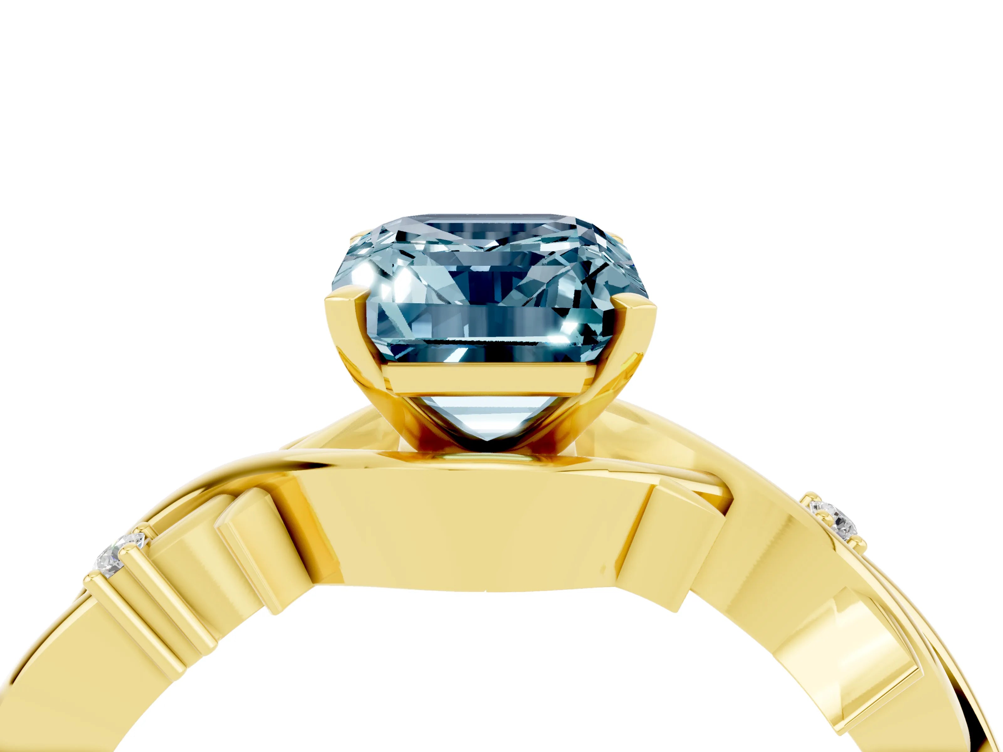 Yellow gold Emerald Cut Aquamarine Solitaire Ring with Twisted Band and Prong Setting_4