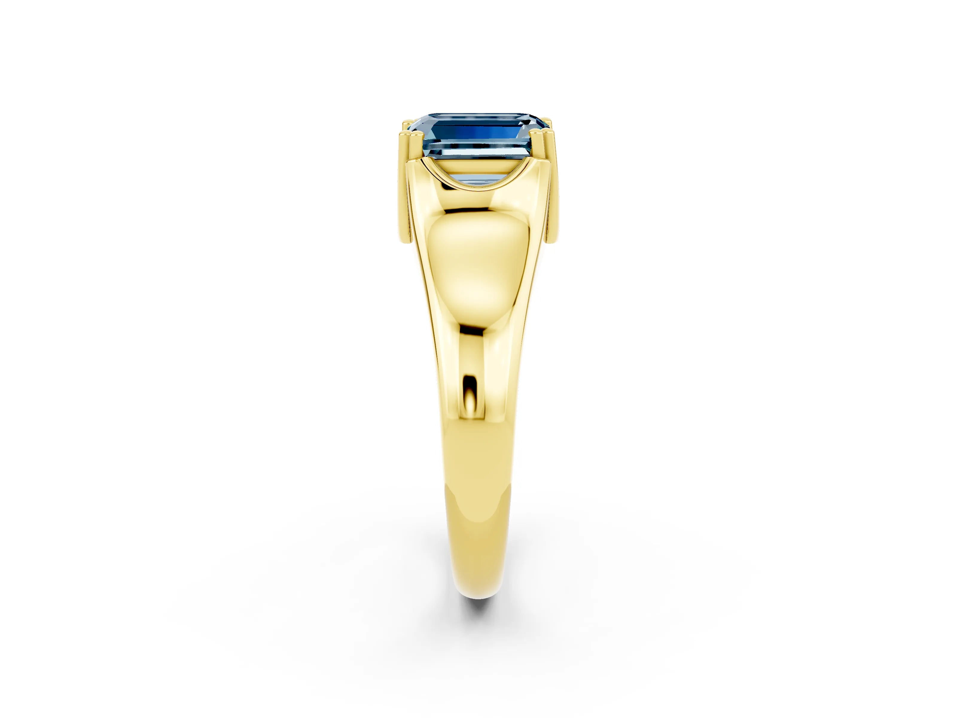 Yellow gold Emerald Cut Aquamarine Solitaire Ring with Wide Band and Prong Setting_2