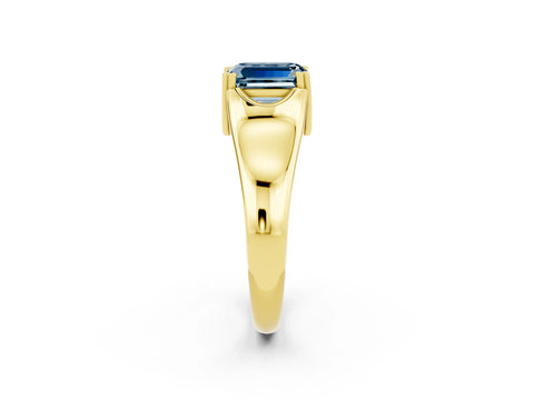 Yellow gold Emerald Cut Aquamarine Solitaire Ring with Wide Band and Prong Setting_2