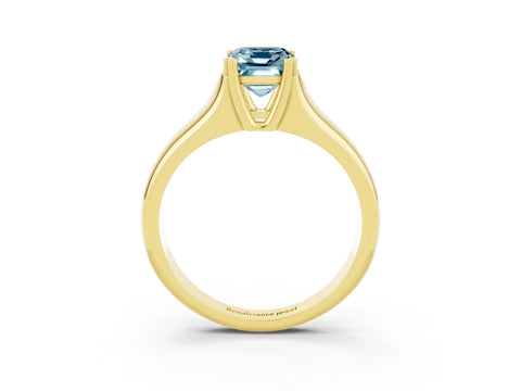 Yellow gold Emerald Cut Aquamarine Solitaire Ring with Wide Band and Prong Setting_3