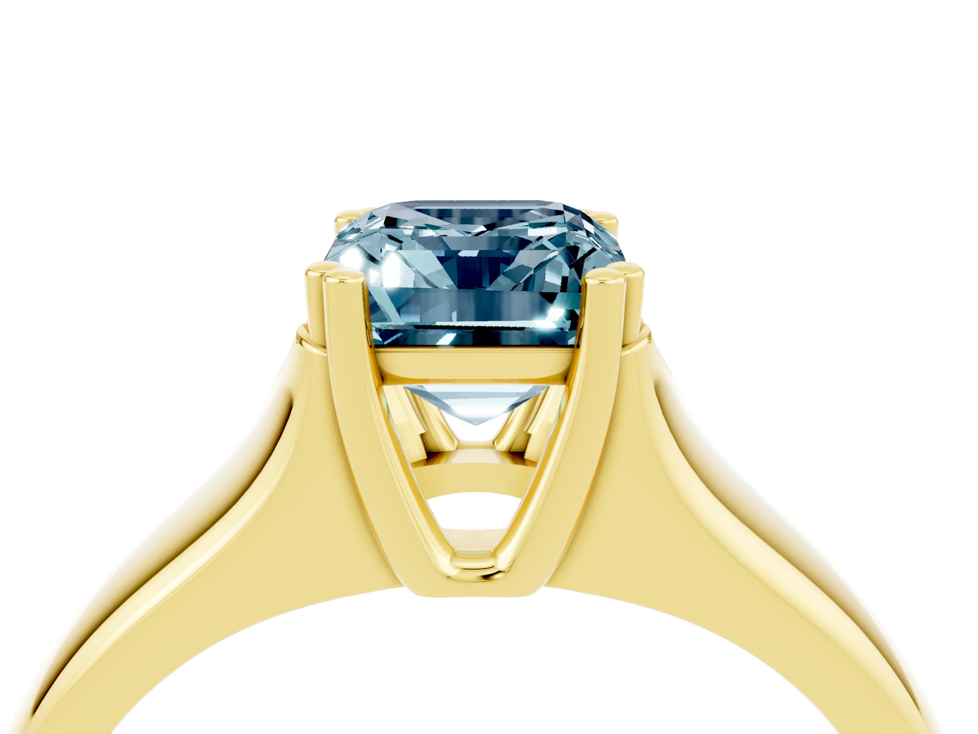 Yellow gold Emerald Cut Aquamarine Solitaire Ring with Wide Band and Prong Setting_4