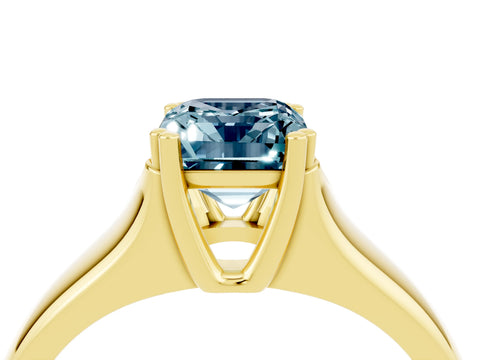 Yellow gold Emerald Cut Aquamarine Solitaire Ring with Wide Band and Prong Setting_4