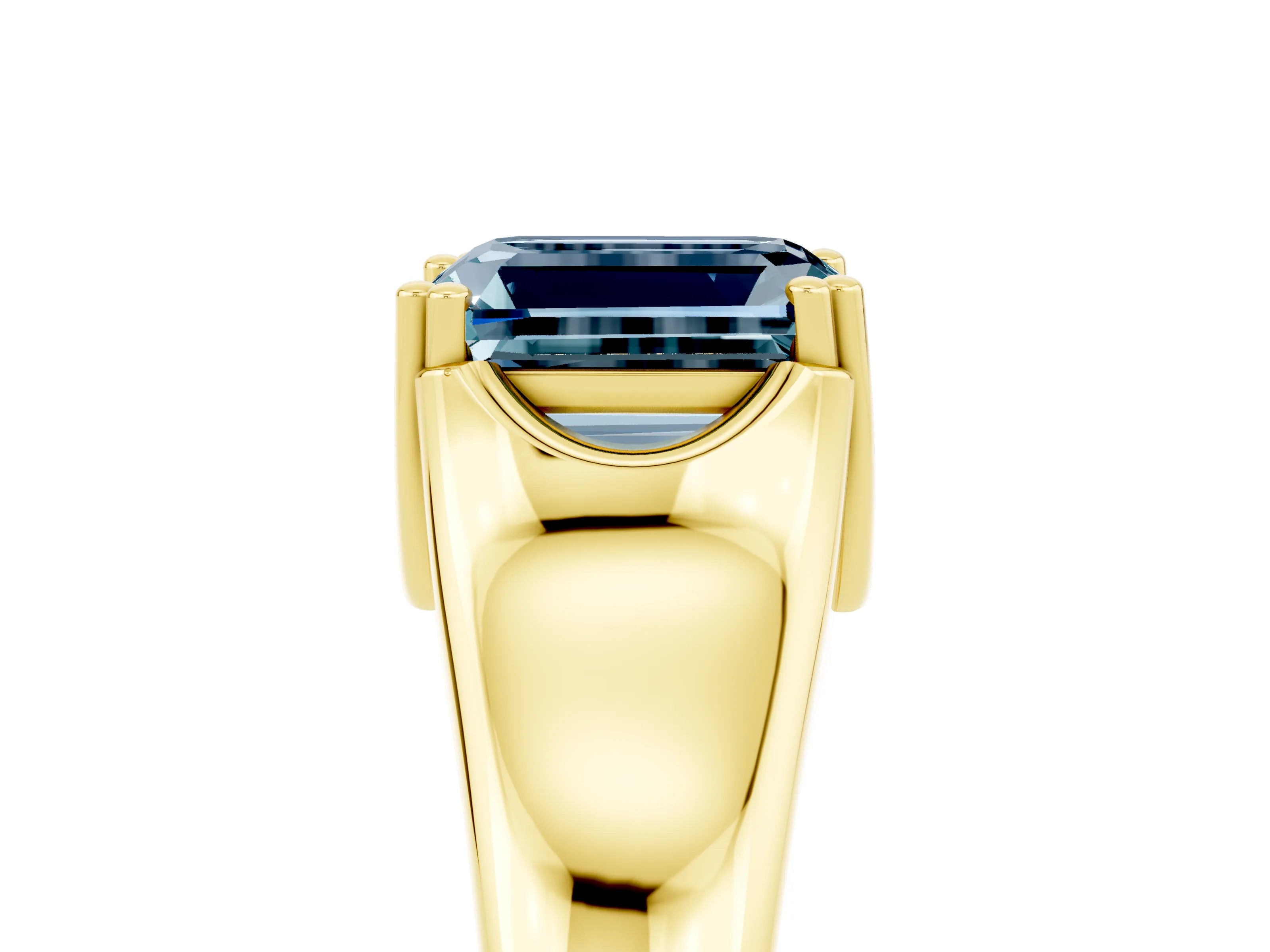 Yellow gold Emerald Cut Aquamarine Solitaire Ring with Wide Band and Prong Setting_5