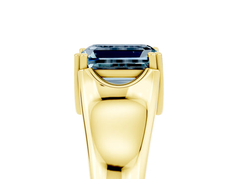 Yellow gold Emerald Cut Aquamarine Solitaire Ring with Wide Band and Prong Setting_5