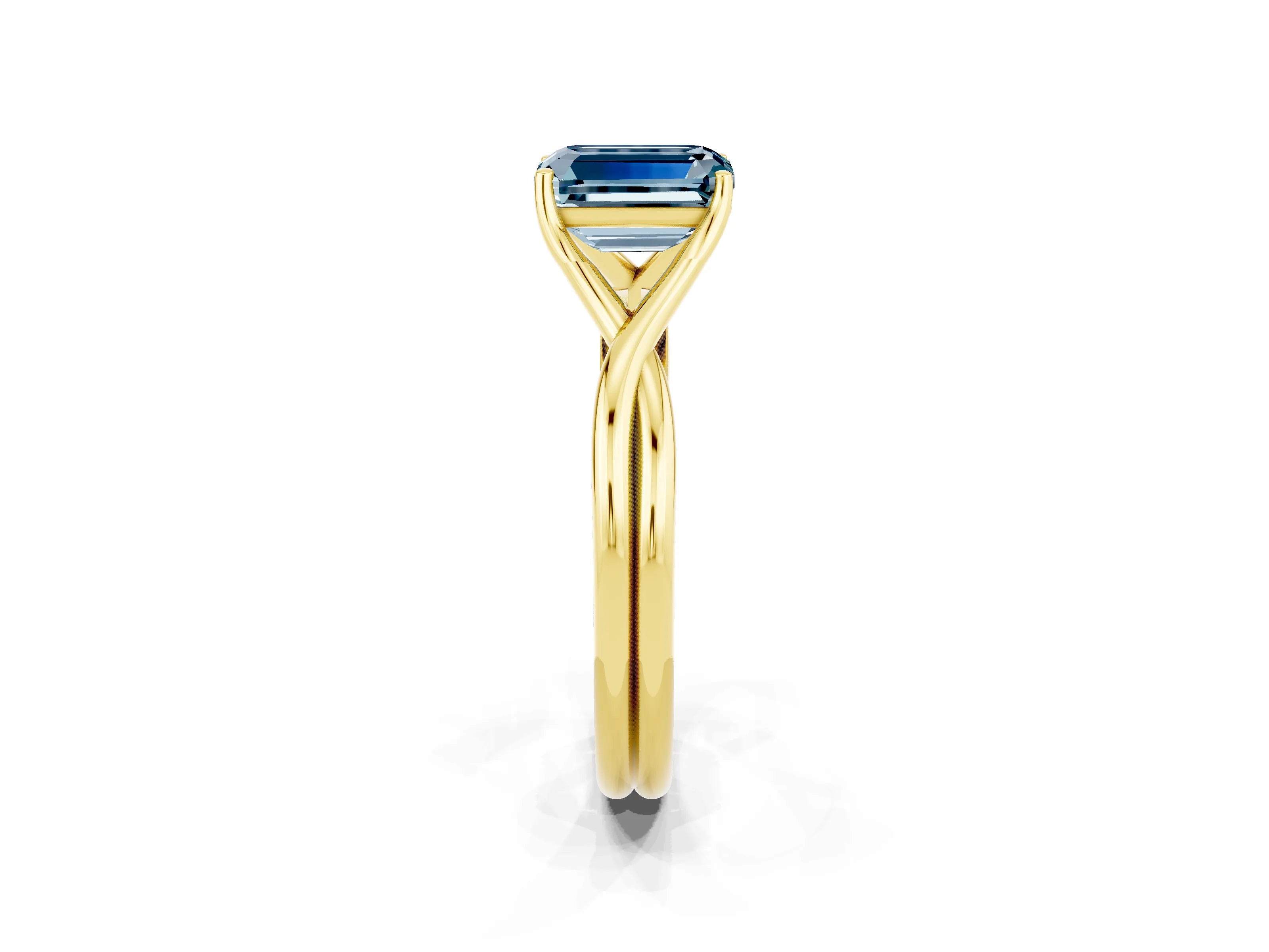 Yellow gold Emerald Cut Aquamarine Solitaire Twist Band Prong Setting Ring_38
