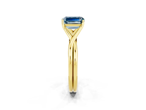 Yellow gold Emerald Cut Aquamarine Solitaire Twist Band Prong Setting Ring_38