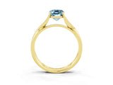Yellow gold Emerald Cut Aquamarine Solitaire Twist Band Prong Setting Ring_39