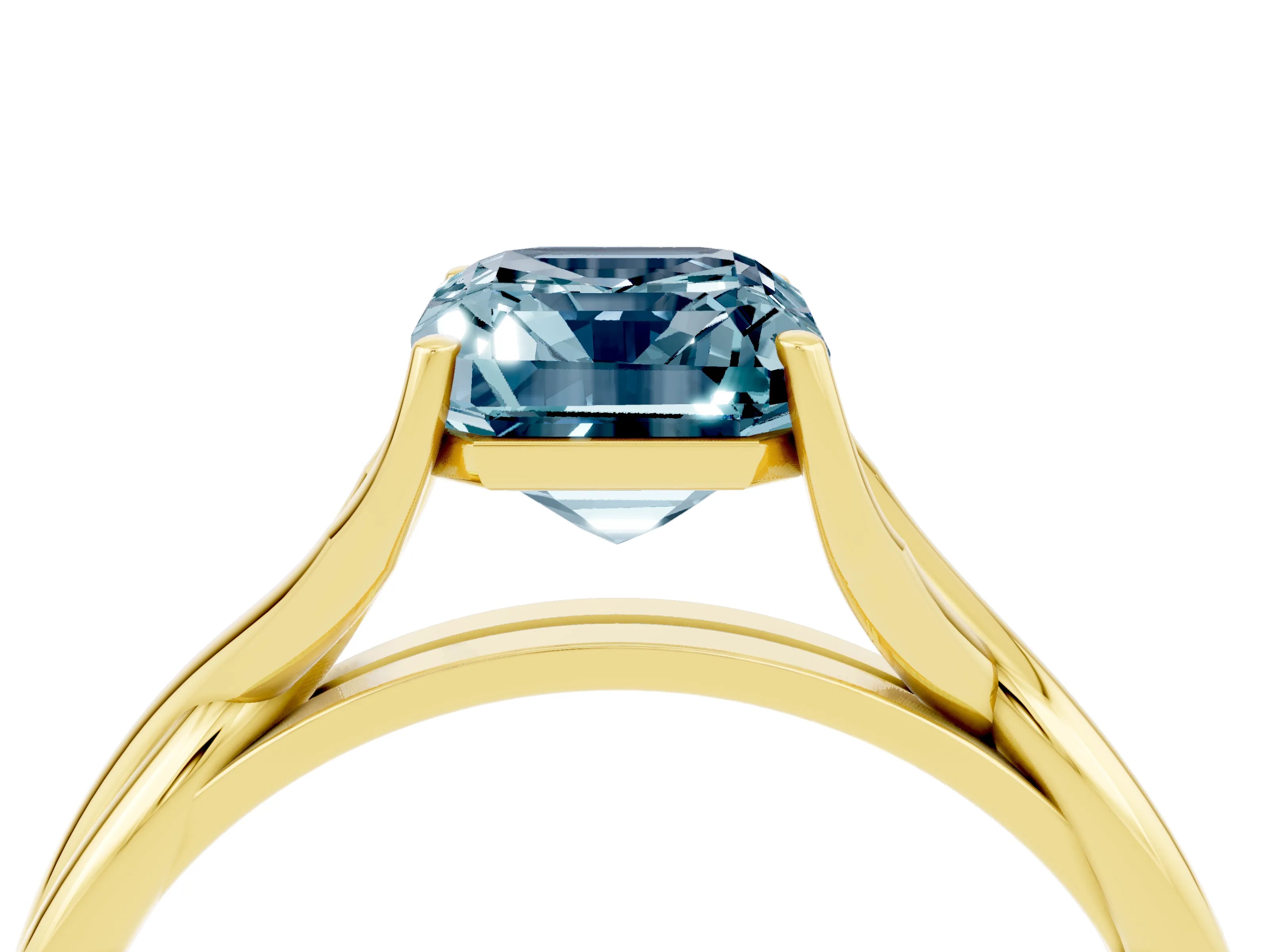 Yellow gold Emerald Cut Aquamarine Solitaire Twist Band Prong Setting Ring_40