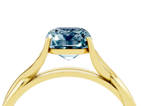 Yellow gold Emerald Cut Aquamarine Solitaire Twist Band Prong Setting Ring_40