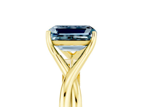 Yellow gold Emerald Cut Aquamarine Solitaire Twist Band Prong Setting Ring_41